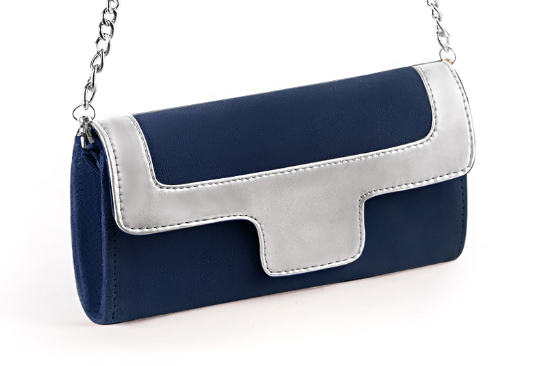 Women's navy blue and silver luxurious elegant clutch for ceremonies, weddings and evenings out. - Front view